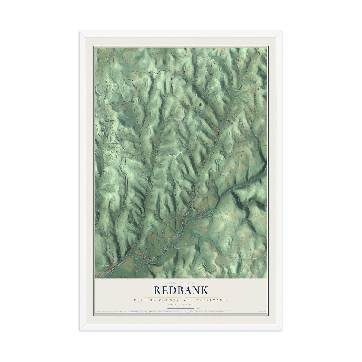 Map of Redbank, Clarion County, Pennsylvania, 12 x 18 inch print in a white wood frame