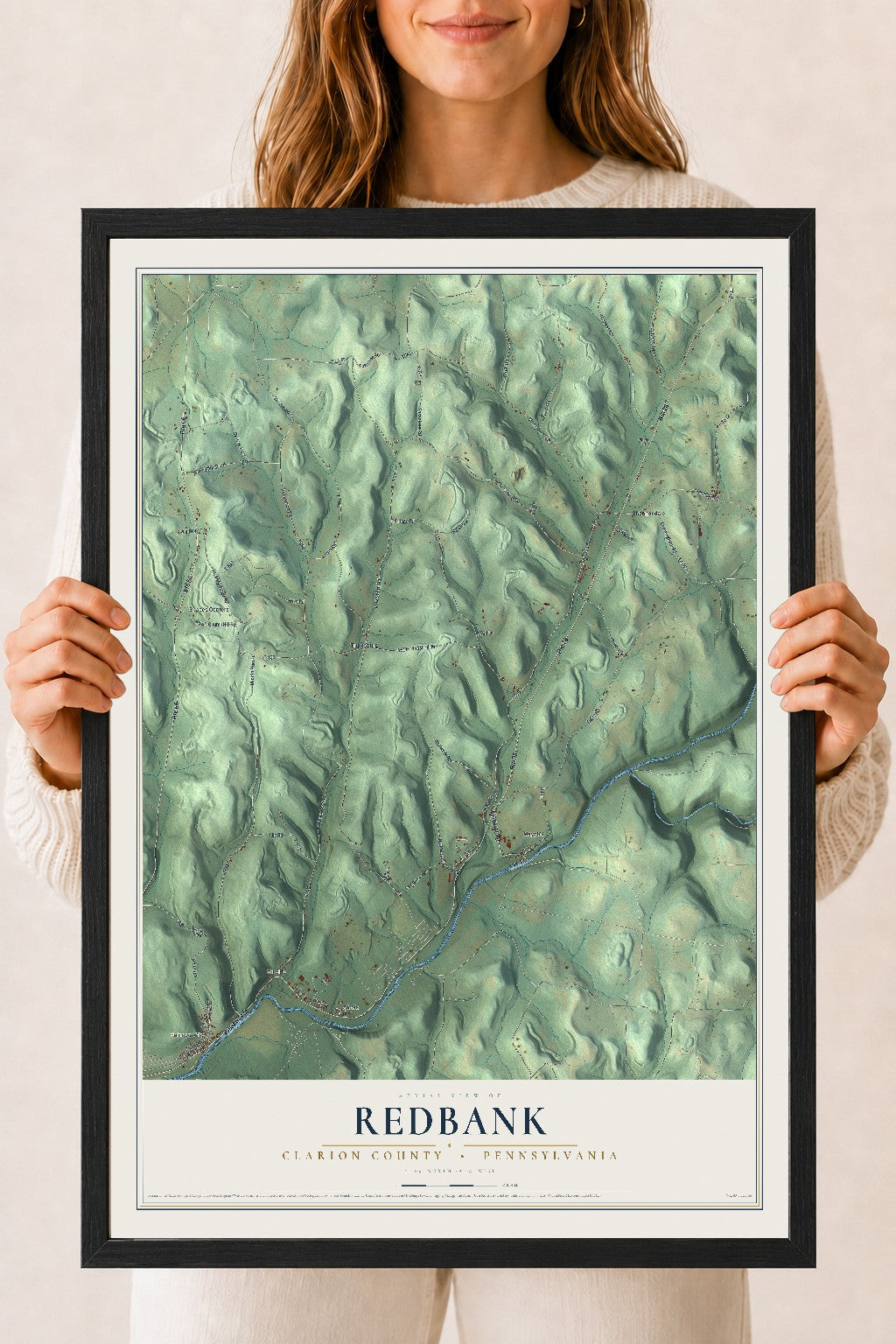 Map of Redbank, Clarion County, Pennsylvania, 18 x 24 inch print in a black wood frame