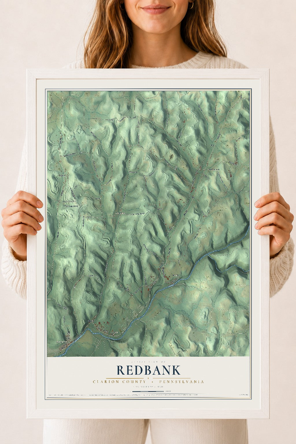 Map of Redbank, Clarion County, Pennsylvania, 18 x 24 inch print in a white wood frame