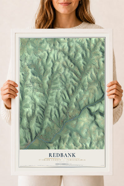 Map of Redbank, Clarion County, Pennsylvania, 18 x 24 inch print in a white wood frame