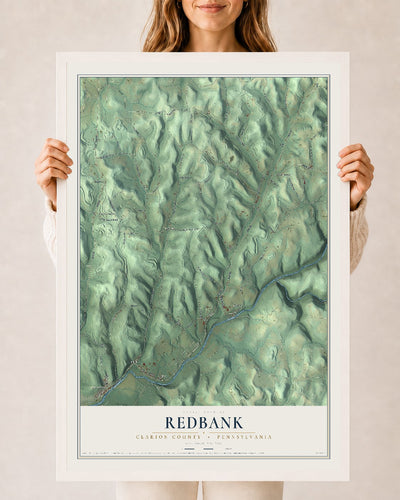 Map of Redbank, Clarion County, Pennsylvania, 24 x 36 inch print in a white wood frame