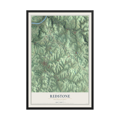 Map of Redstone, Pennsylvania, 12 x 18 inch print in a black wood frame