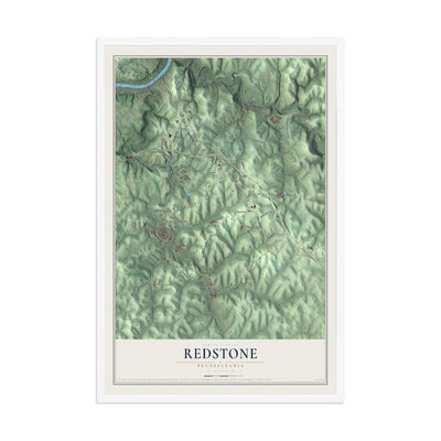 Map of Redstone, Pennsylvania, 12 x 18 inch print in a white wood frame