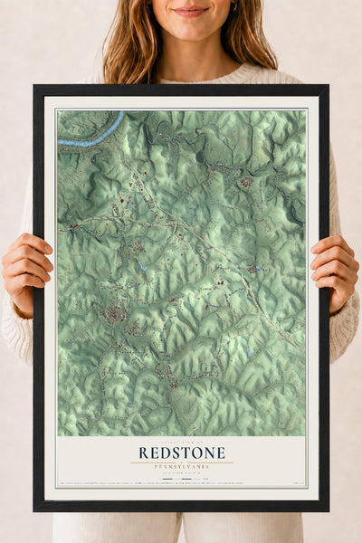Map of Redstone, Pennsylvania, 18 x 24 inch print in a black wood frame