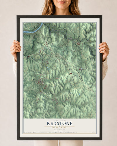 Map of Redstone, Pennsylvania, 24 x 36 inch print in a black wood frame