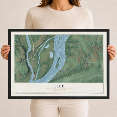 Map of Reed, Pennsylvania, 12 x 18 inch print in a black wood frame