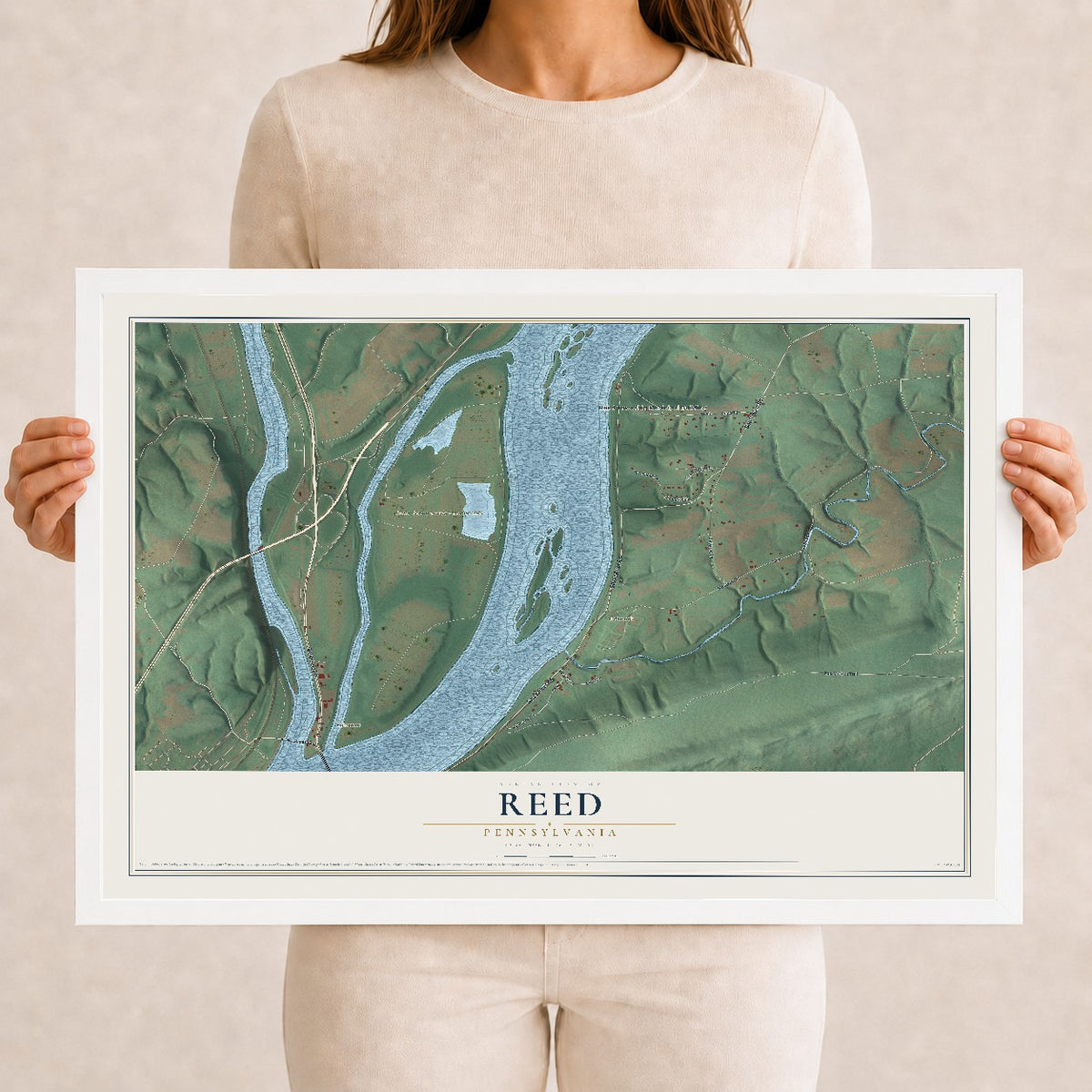 Map of Reed, Pennsylvania, 12 x 18 inch print in a white wood frame