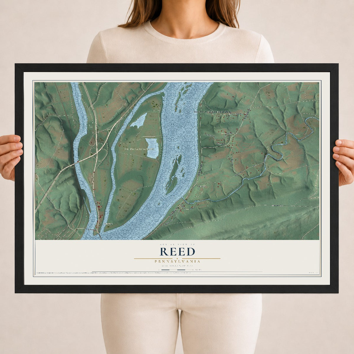 Map of Reed, Pennsylvania, 18 x 24 inch print in a black wood frame