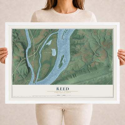 Map of Reed, Pennsylvania, 18 x 24 inch print in a white wood frame