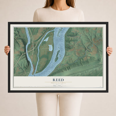 Map of Reed, Pennsylvania, 24 x 36 inch print in a black wood frame