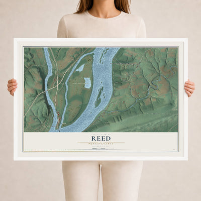 Map of Reed, Pennsylvania, 24 x 36 inch print in a white wood frame