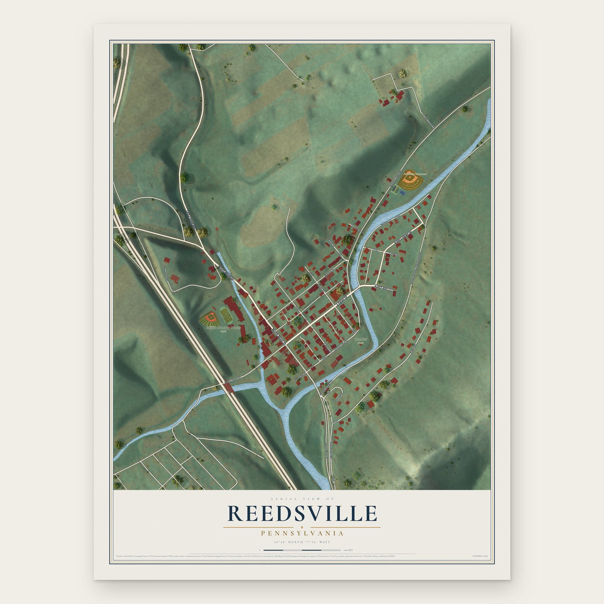 Reedsville, Pennsylvania map print, the full design