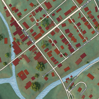 Close-up of the map of Reedsville, Pennsylvania print showing street and building detail