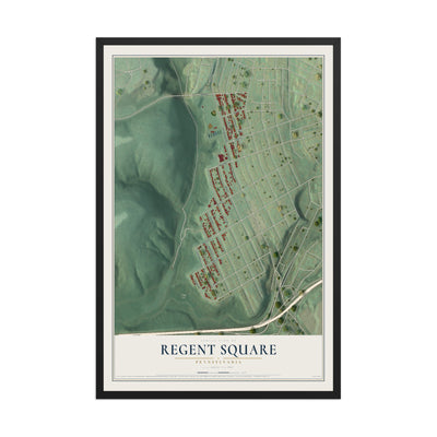 Map of Regent Square, Pennsylvania, 12 x 18 inch print in a black wood frame