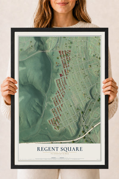 Map of Regent Square, Pennsylvania, 18 x 24 inch print in a black wood frame