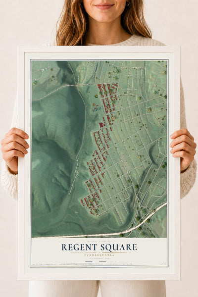 Map of Regent Square, Pennsylvania, 18 x 24 inch print in a white wood frame