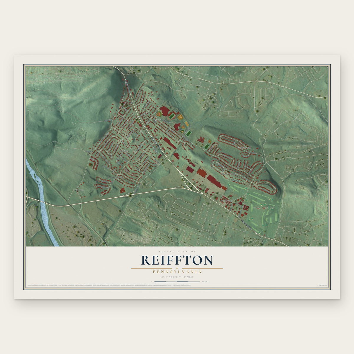 Reiffton, Pennsylvania map print, the full design