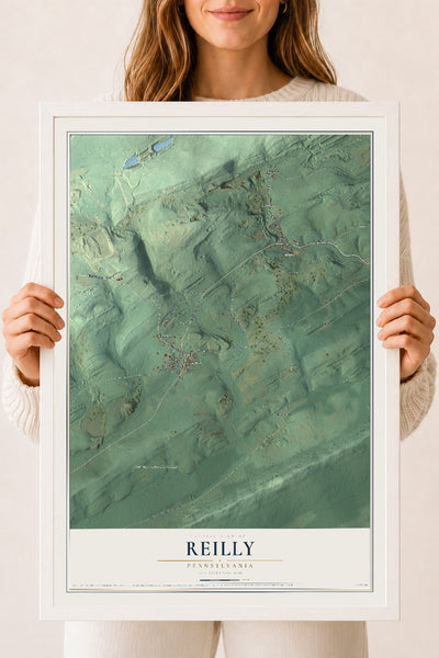 Map of Reilly, Pennsylvania, 18 x 24 inch print in a white wood frame