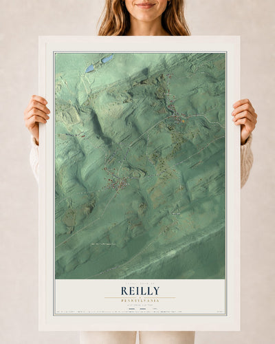 Map of Reilly, Pennsylvania, 24 x 36 inch print in a white wood frame