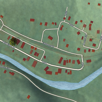 Close-up of the map of Renfrew, Pennsylvania print showing street and building detail