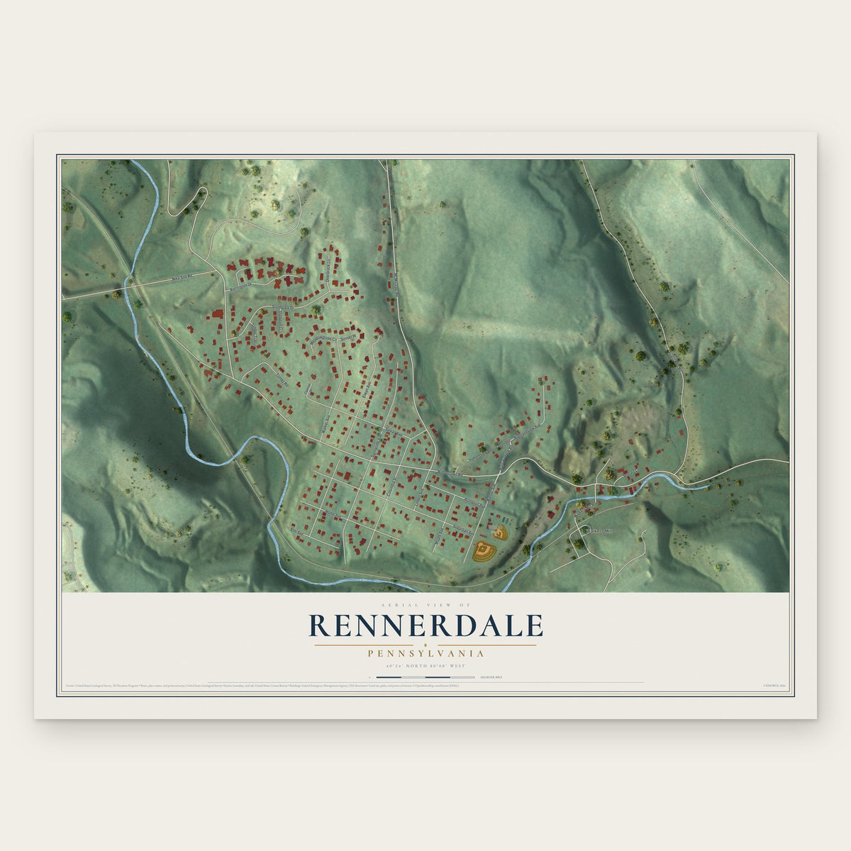 Rennerdale, Pennsylvania map print, the full design