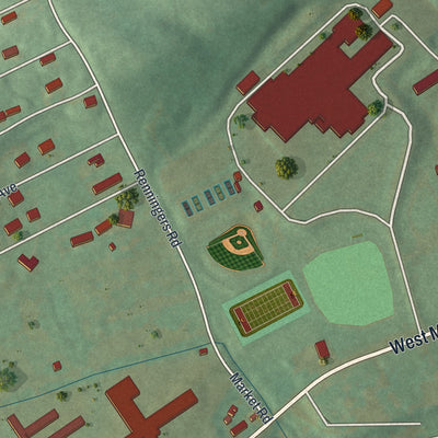 Close-up of the map of Renningers, Pennsylvania print showing street and building detail
