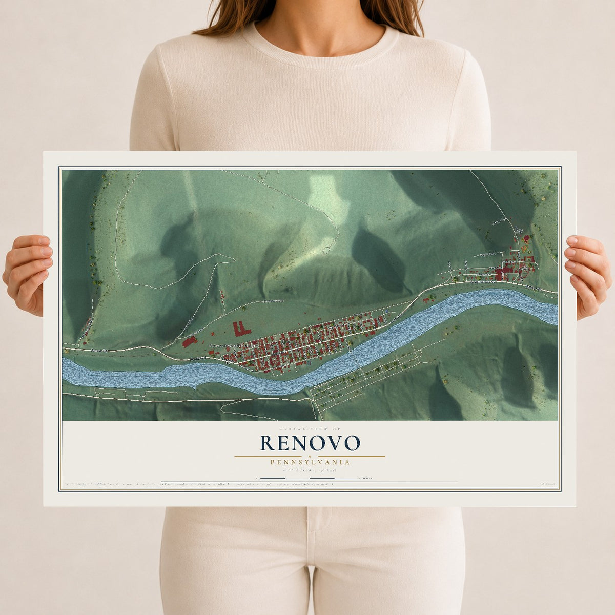 Map of Renovo, Pennsylvania, 12 x 18 inch unframed archival matte print