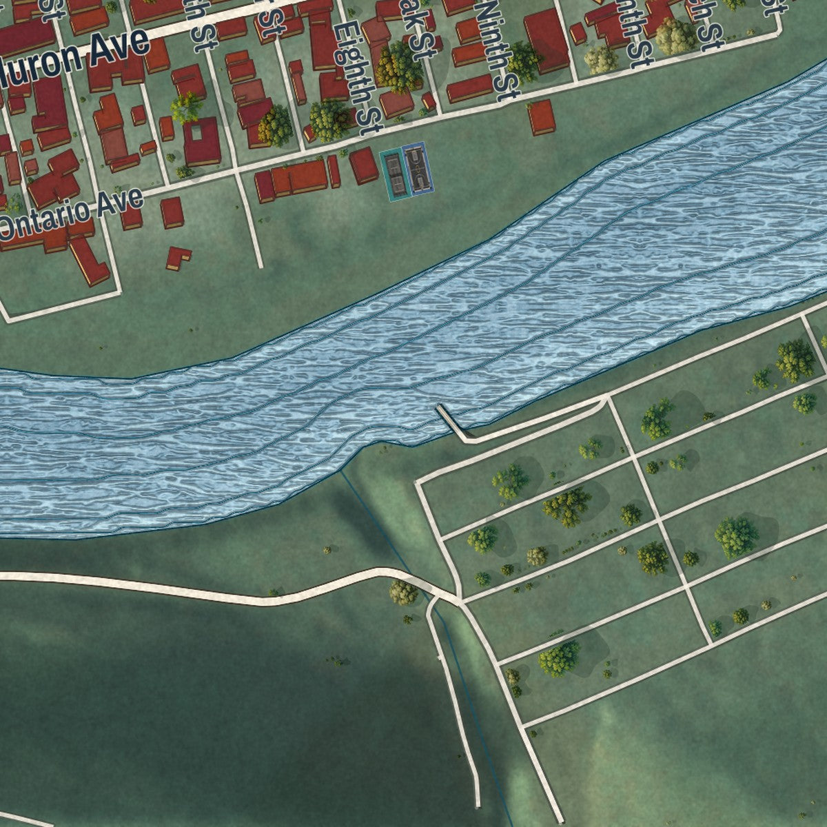 Close-up of the map of Renovo, Pennsylvania print showing street and building detail