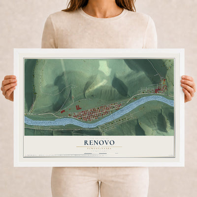 Map of Renovo, Pennsylvania, 12 x 18 inch print in a white wood frame