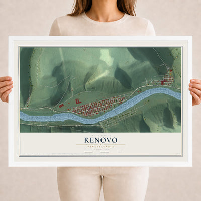 Map of Renovo, Pennsylvania, 18 x 24 inch print in a white wood frame