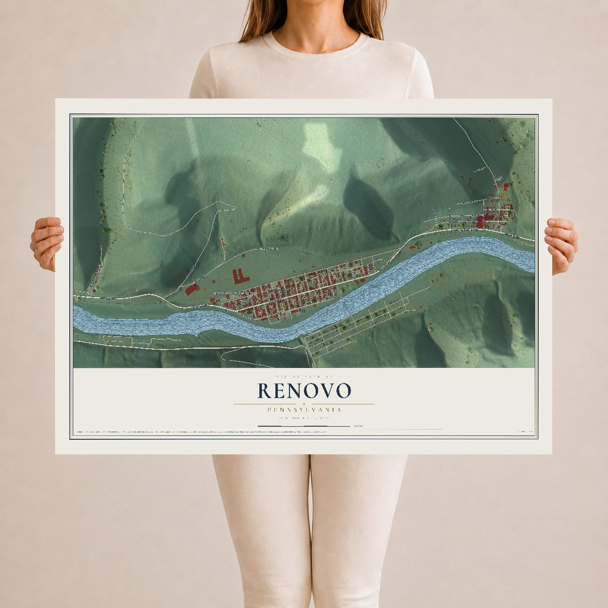 Map of Renovo, Pennsylvania, 24 x 36 inch unframed archival matte print