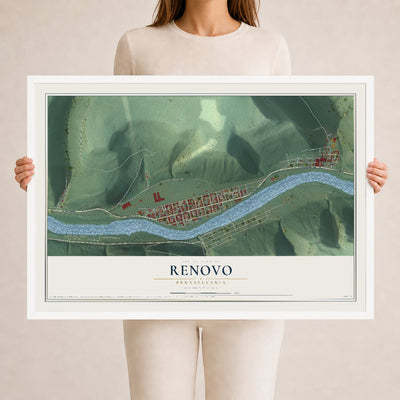 Map of Renovo, Pennsylvania, 24 x 36 inch print in a white wood frame
