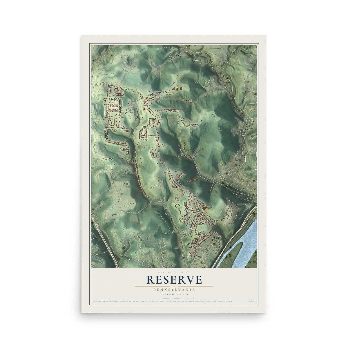 Map of Reserve, Pennsylvania, 12 x 18 inch unframed archival matte print