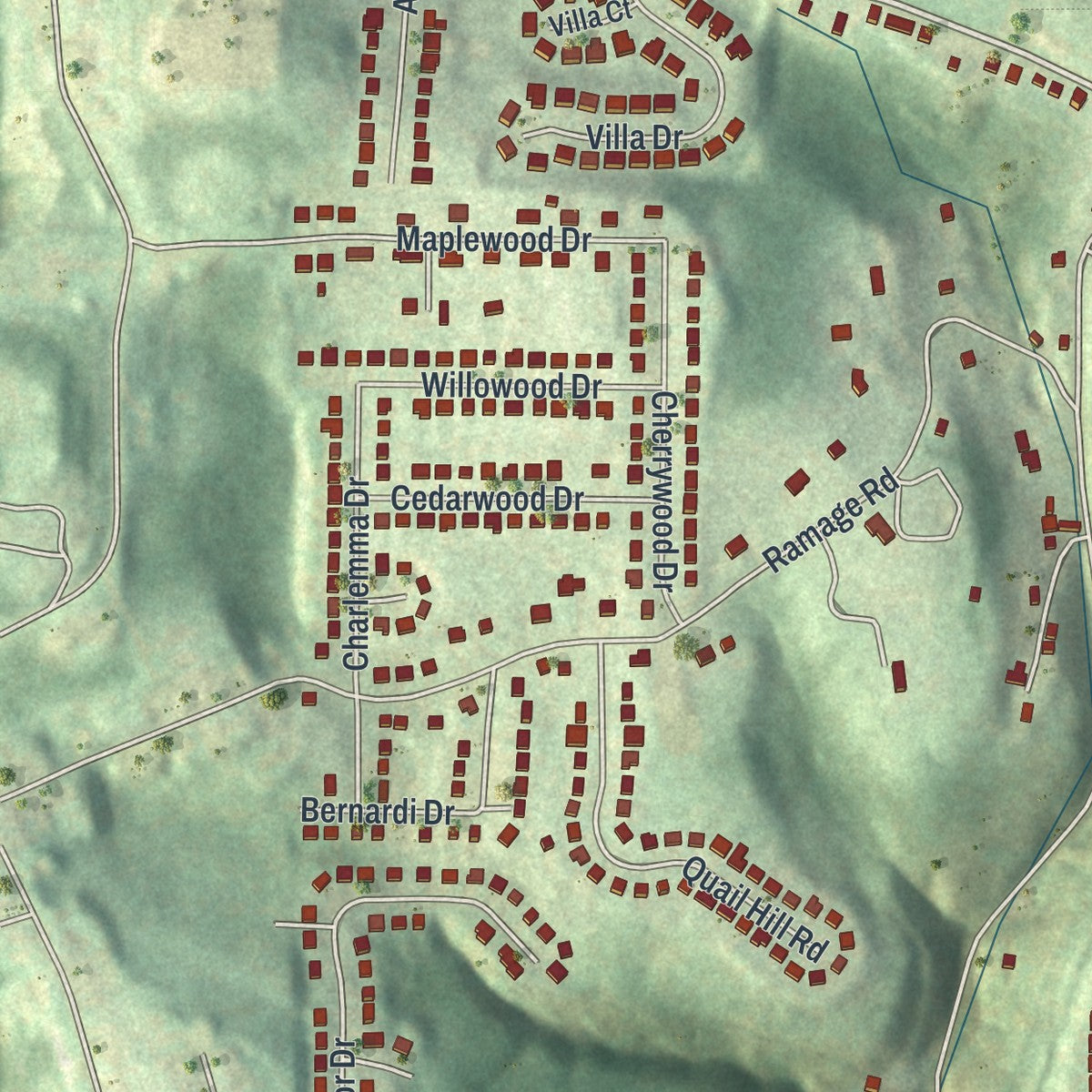 Close-up of the map of Reserve, Pennsylvania print showing street and building detail