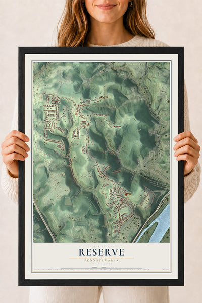 Map of Reserve, Pennsylvania, 18 x 24 inch print in a black wood frame
