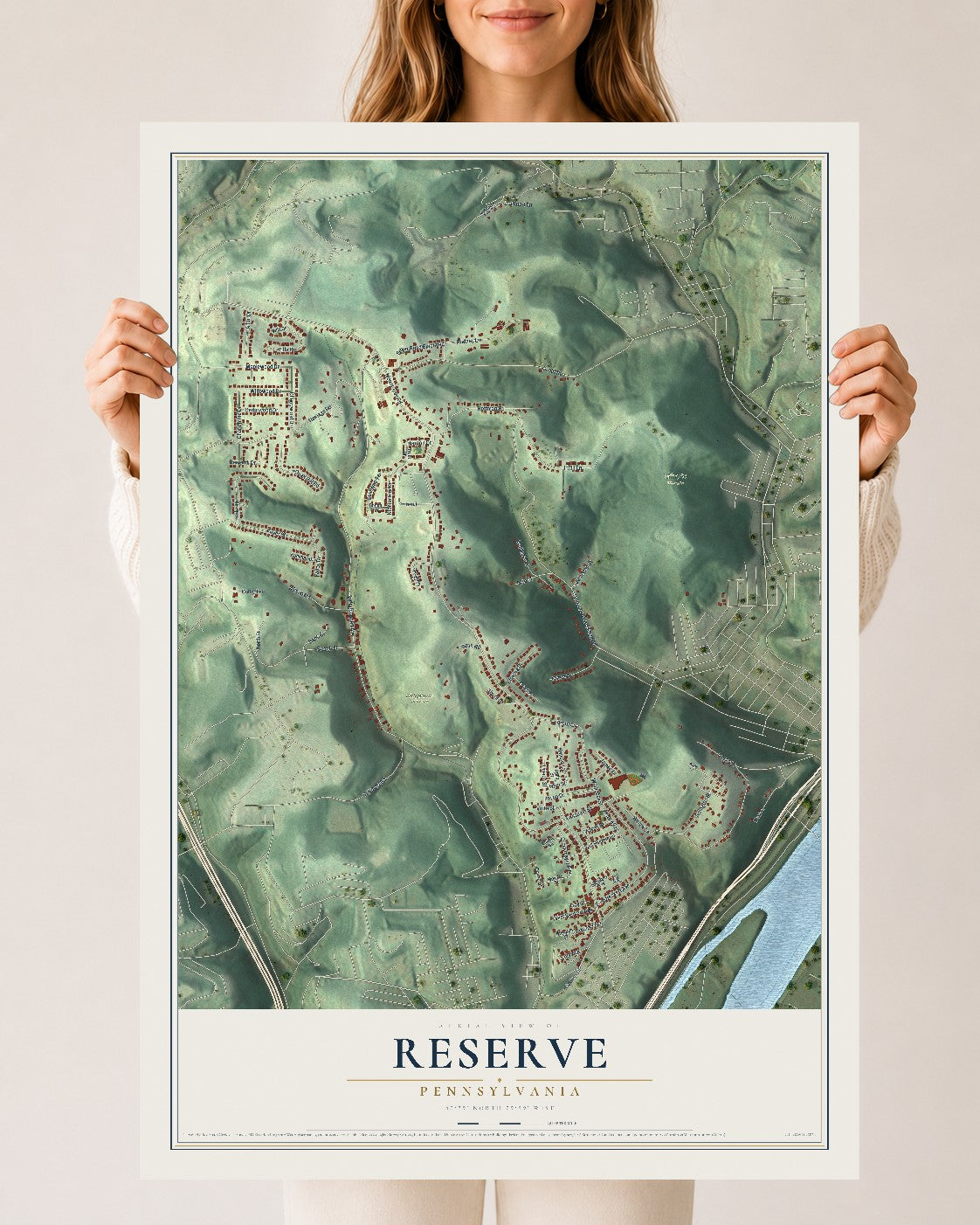 Map of Reserve, Pennsylvania, 24 x 36 inch unframed archival matte print