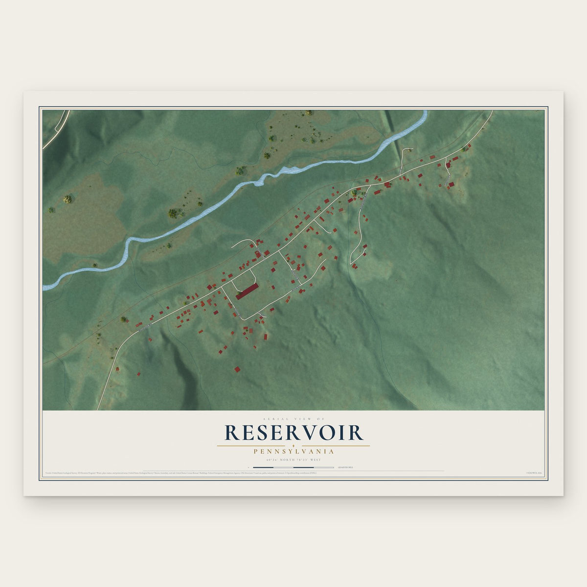 Reservoir, Pennsylvania map print, the full design