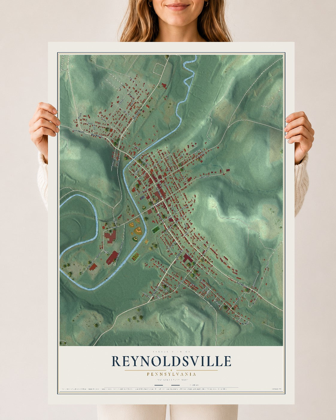 Map of Reynoldsville, Pennsylvania, 24 x 36 inch unframed archival matte print
