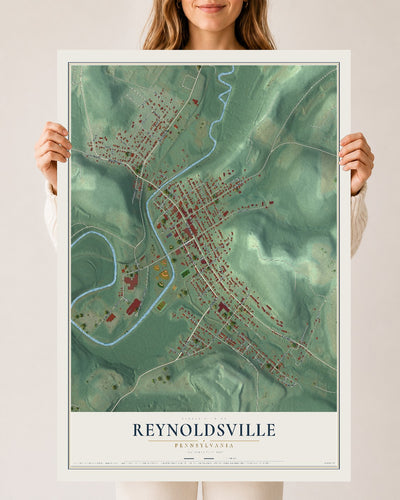 Map of Reynoldsville, Pennsylvania, 24 x 36 inch unframed archival matte print