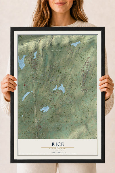 Map of Rice, Pennsylvania, 18 x 24 inch print in a black wood frame