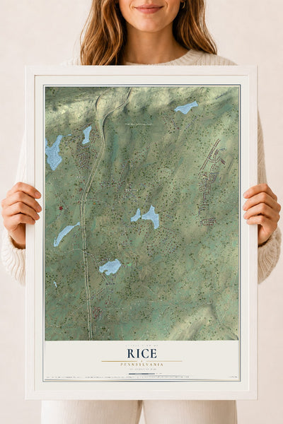 Map of Rice, Pennsylvania, 18 x 24 inch print in a white wood frame