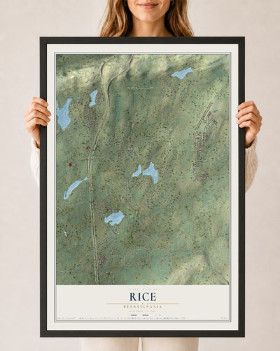 Map of Rice, Pennsylvania, 24 x 36 inch print in a black wood frame