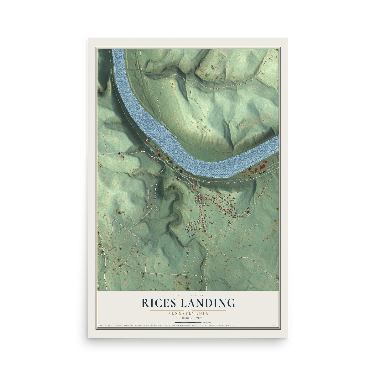Map of Rices Landing, Pennsylvania, 12 x 18 inch unframed archival matte print