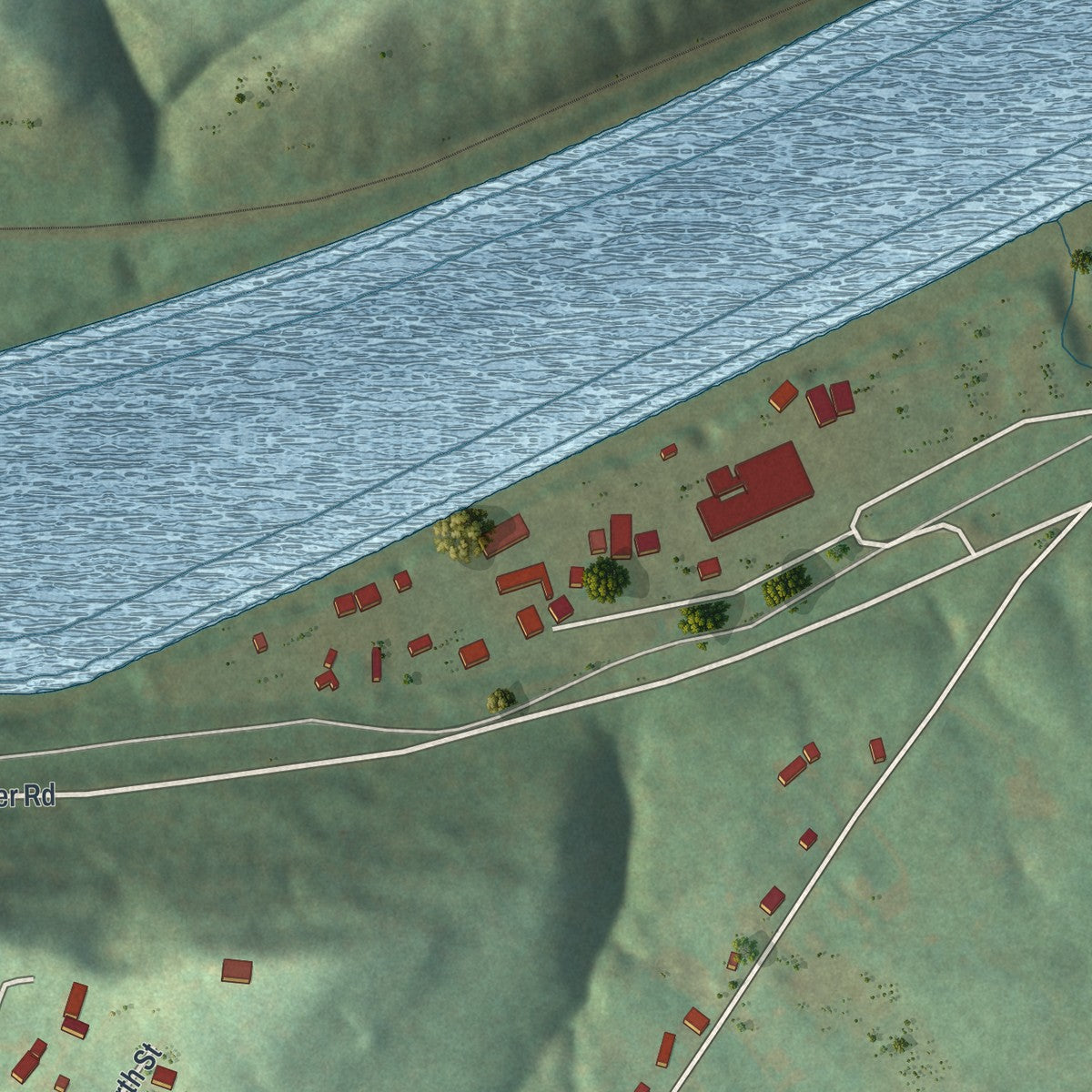 Second close-up of the map of Rices Landing, Pennsylvania print showing more streets and buildings