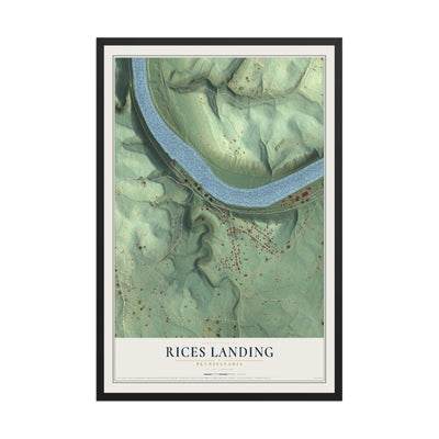 Map of Rices Landing, Pennsylvania, 12 x 18 inch print in a black wood frame