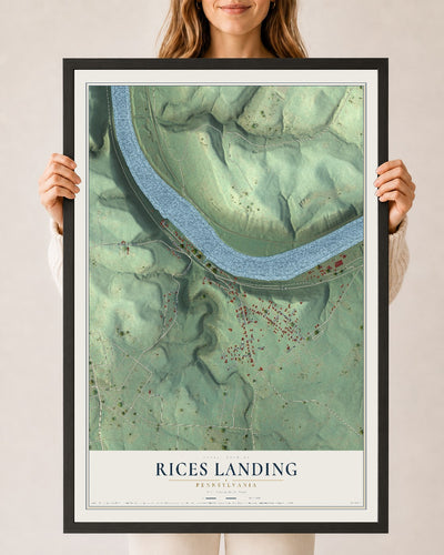 Map of Rices Landing, Pennsylvania, 24 x 36 inch print in a black wood frame