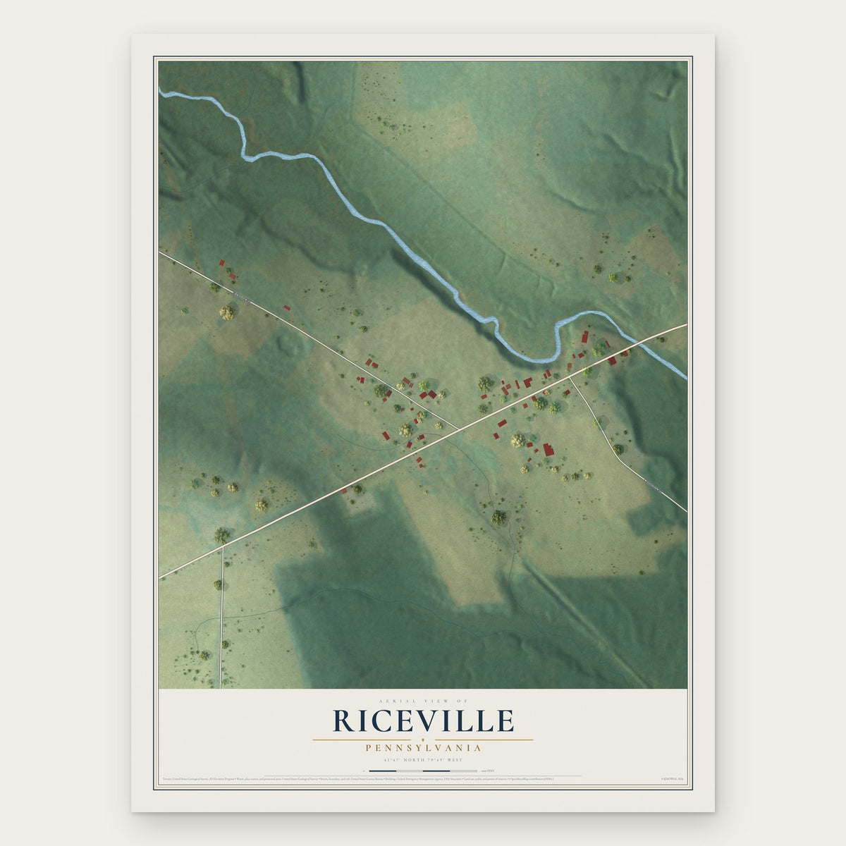 Riceville, Pennsylvania map print, the full design