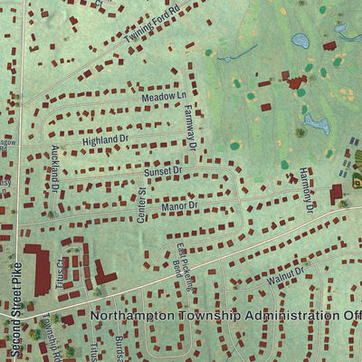 Close-up of the map of Richboro, Pennsylvania print showing street and building detail