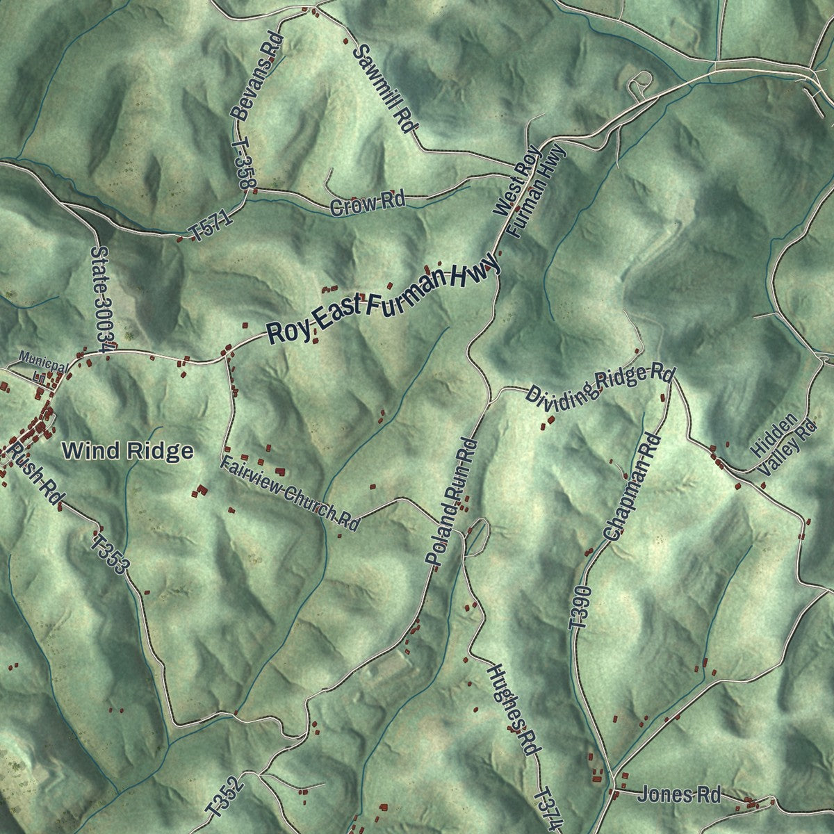 Close-up of the map of Richhill, Pennsylvania print showing street and building detail