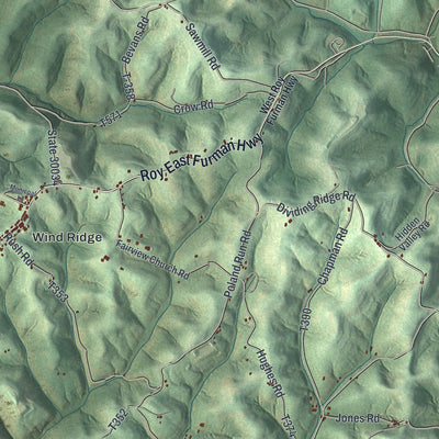 Close-up of the map of Richhill, Pennsylvania print showing street and building detail